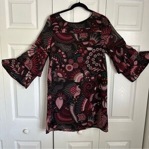 Ann Taylor Loft Floral Geometric Layered Bell Sleeve Shift Dress Sz S Corpcore
